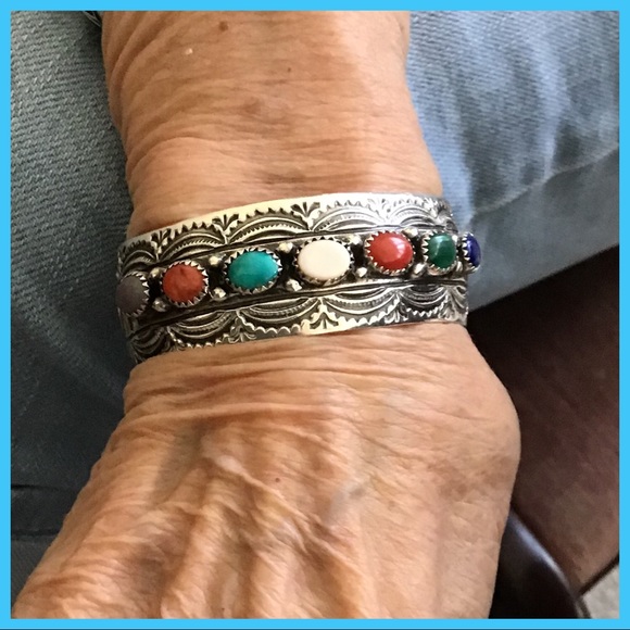 VTG WB SIGNED STERLING MULTI STONE CUFF2.5 “ACROSS - Picture 1 of 7